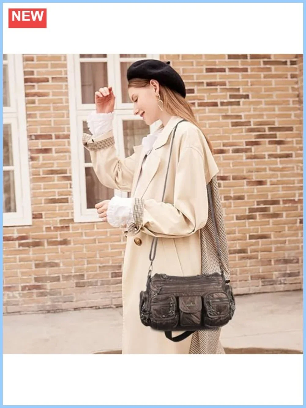 Hobo Bag Women Shoulder Crossbody Vegan Leather Retro Multi Pocket Daily Bag